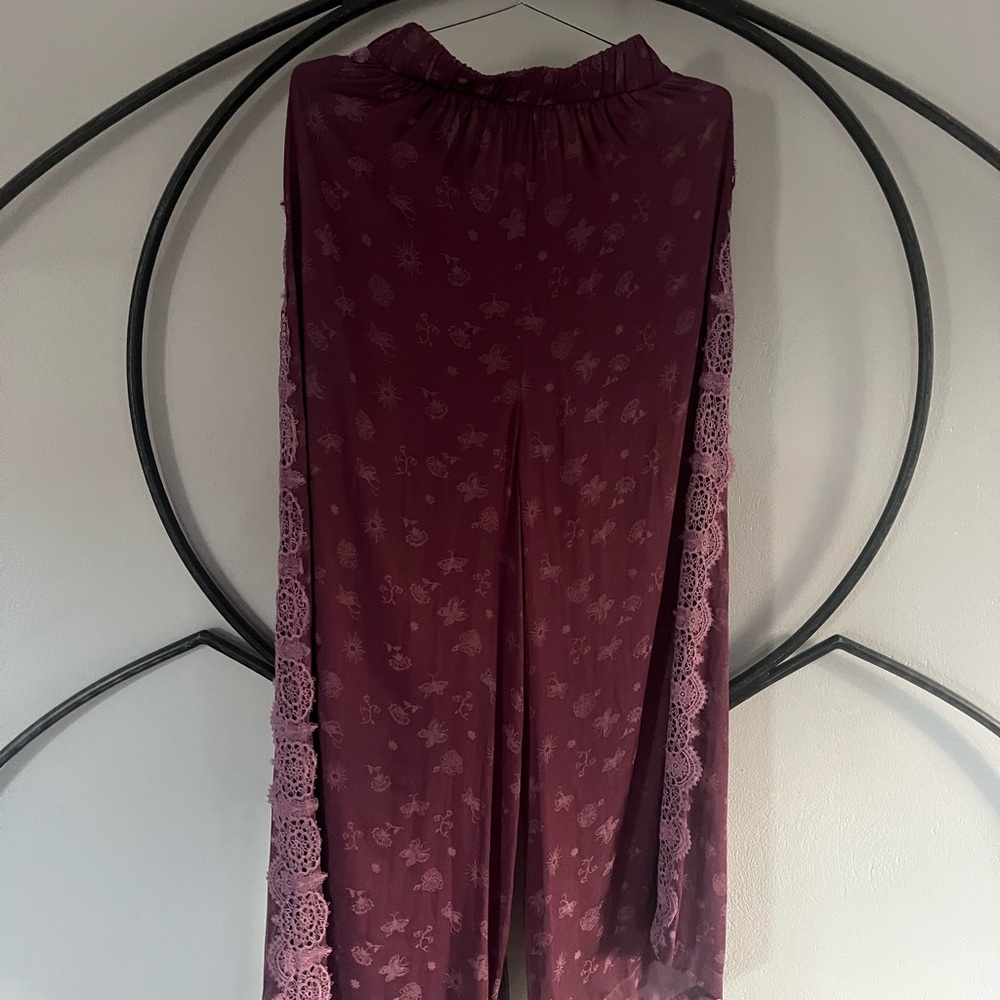 Free People What’s Good Lounge Pants - Plum Purple Silky Wide Leg Intimately - Picture 5 of 5